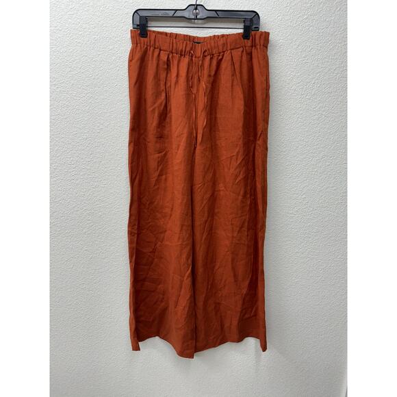 Massimo Dutti Pants Women's Size 8 Terracotta 100% Linen Wide Leg Pants - Picture 1 of 7